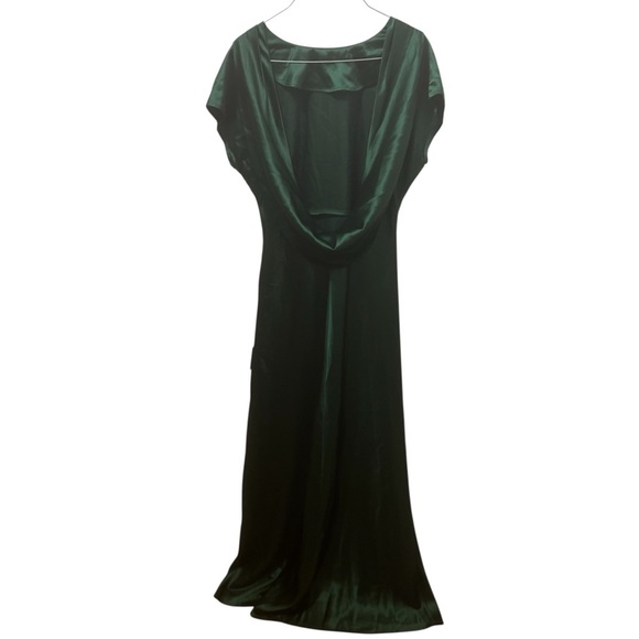 Lulu's Captivating Presence Forest Green Satin Cowl Back Maxi Dress Size Large - Picture 4 of 6
